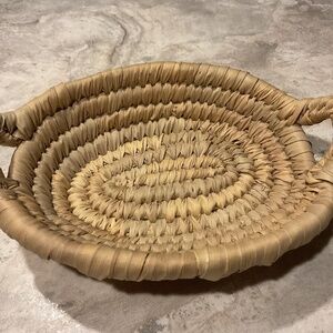 Palm Leaf Woven Basket Vintage Handles 9”x7”x3”